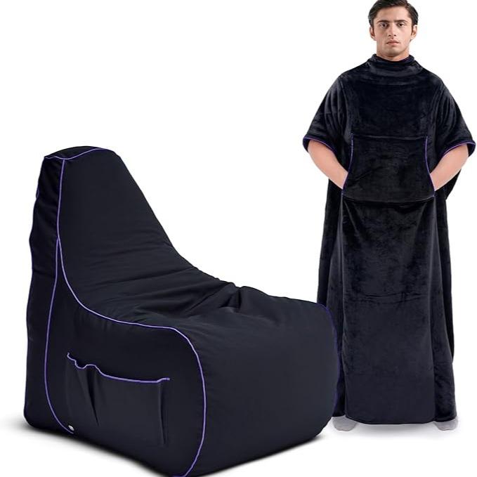 Gaming Blanket & Bean Bag Chair Gamer Beanbag & Blanket Pockets